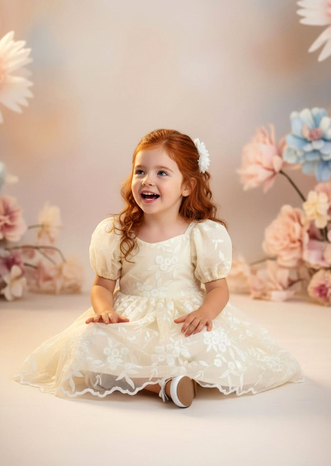 Grace Lace Flower Girl Dress - Ivory Knee Length