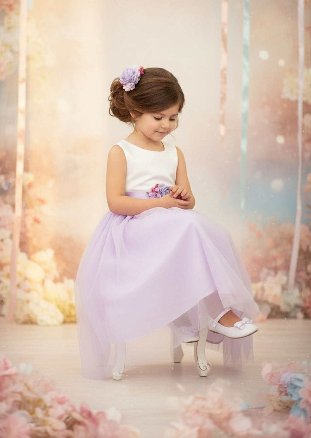 Sleeveless Lavender Tulle Flower Girl Dress