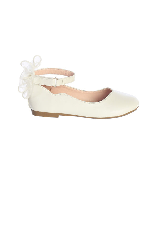 Girls Ankle Strap Bow Ballet Flats in Ivory