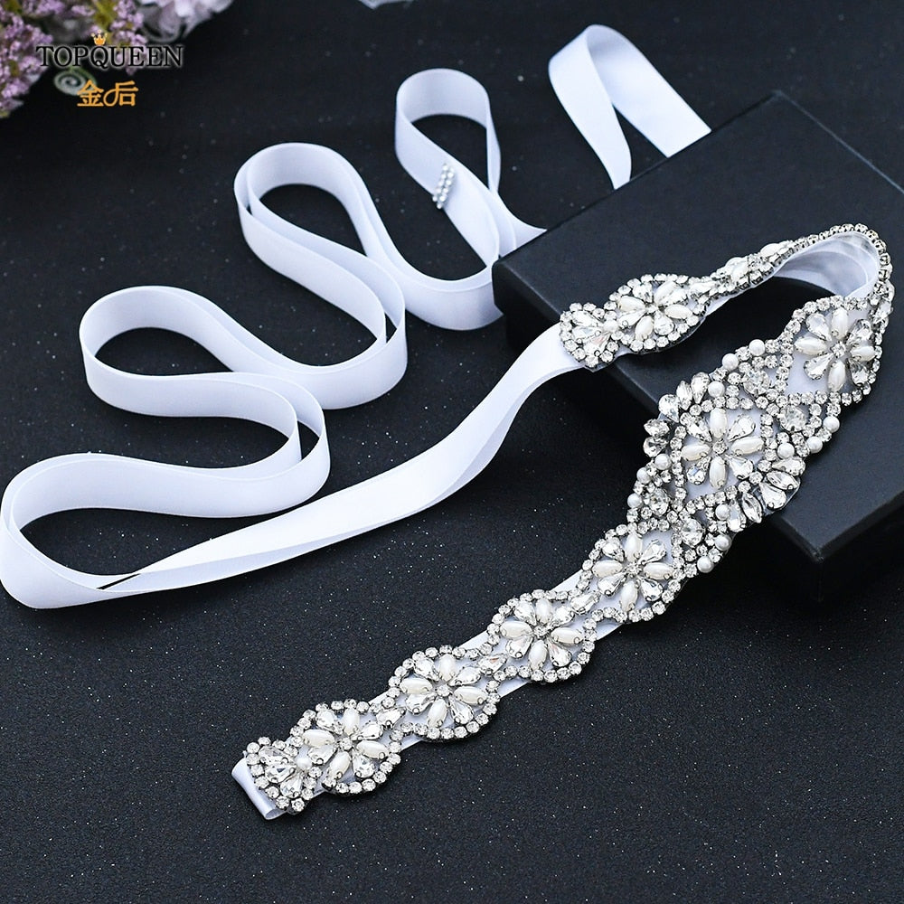 Crystal Sash Belt white, Wedding Sash, Flower Girl Sash