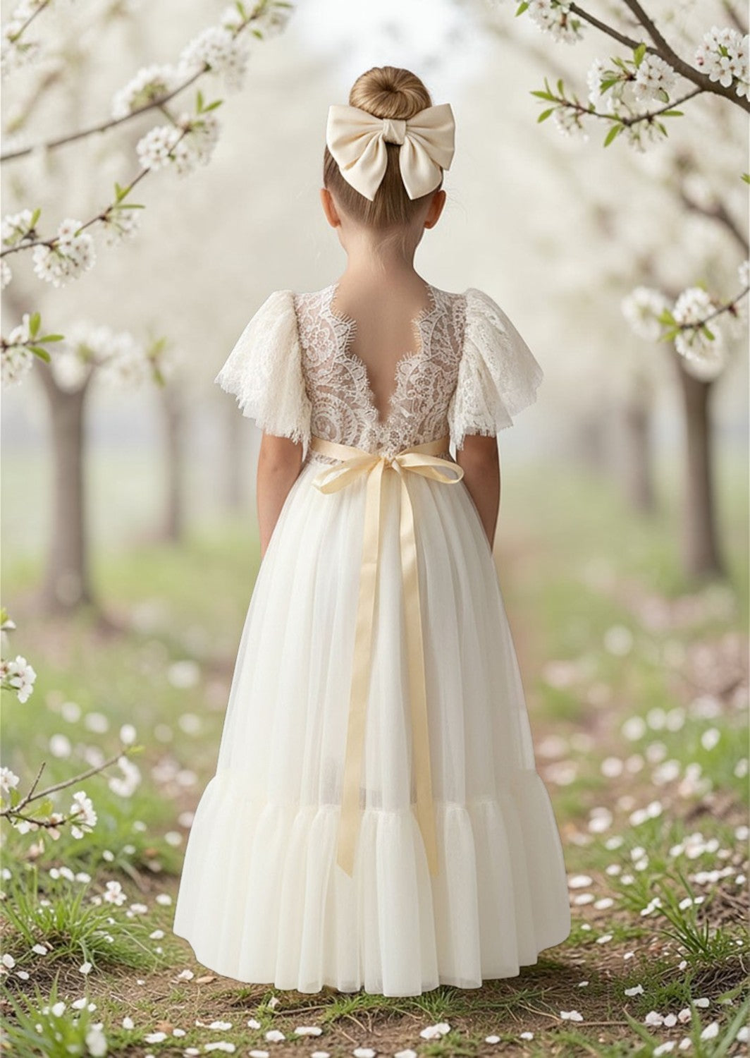 Elegant Ivory Tulle & Lace Flower Girl Dress