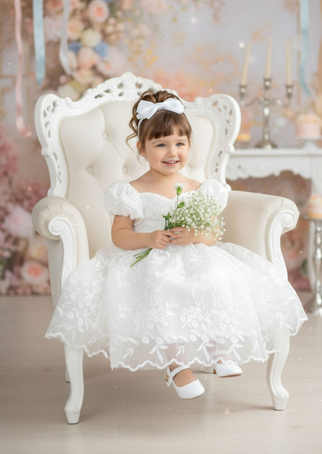 Grace Lace Flower Girl Dress - White Ankle Length
