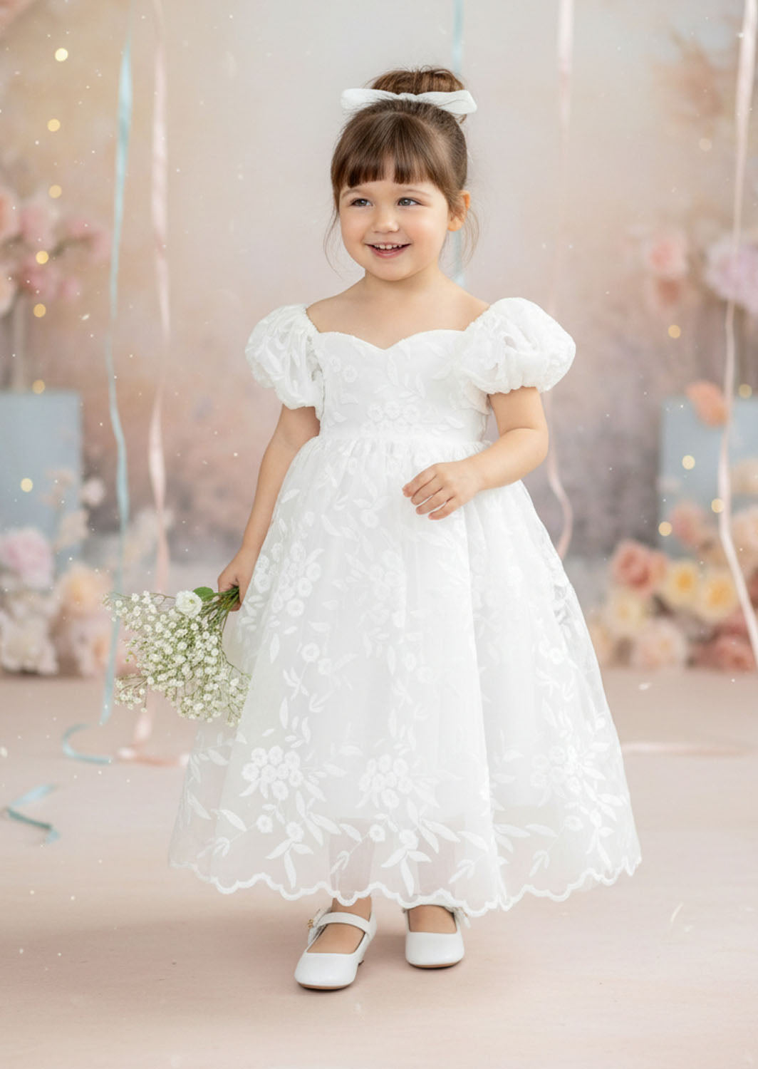 Grace Lace Flower Girl Dress - White Ankle Length