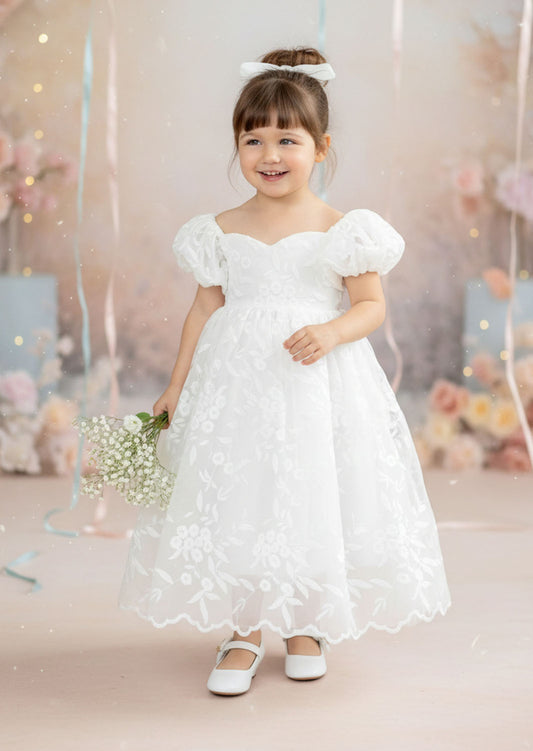 Grace Lace Flower Girl Dress - White Ankle Length