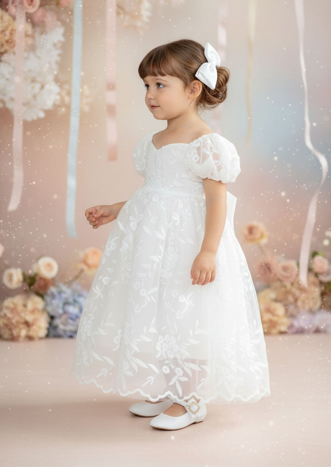Grace Lace Flower Girl Dress - White Ankle Length