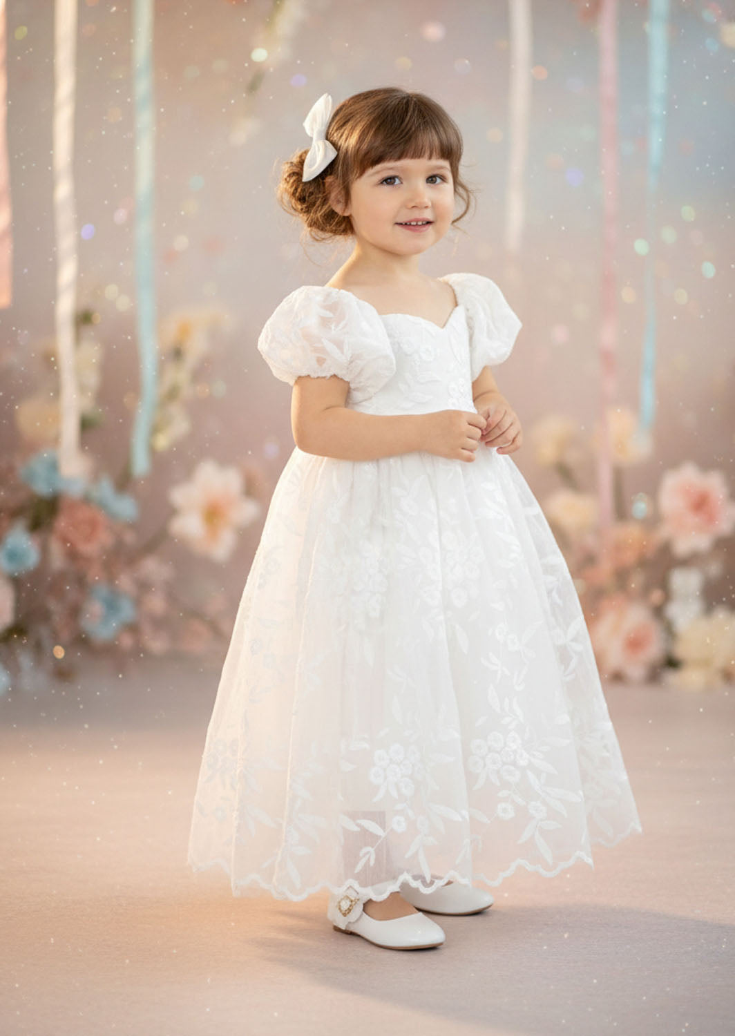 Grace Lace Flower Girl Dress - White Ankle Length