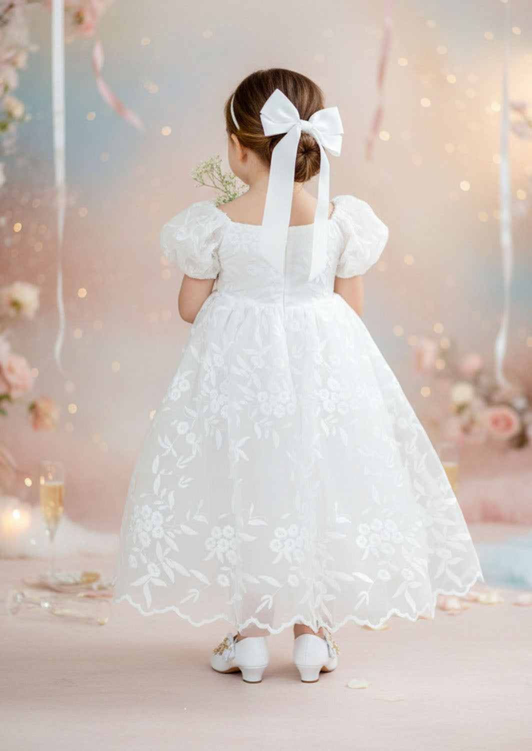 Grace Lace Flower Girl Dress - White Ankle Length