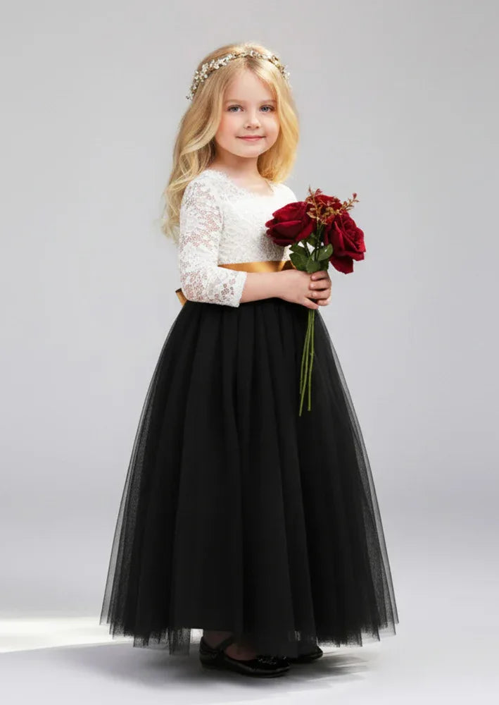 Black Tulle & Lace Dress with Sash - Lillifara