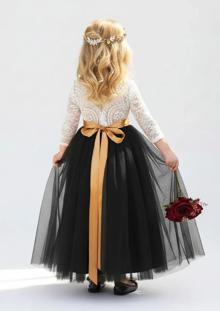 Black Tulle & Lace Dress with Sash - Lillifara