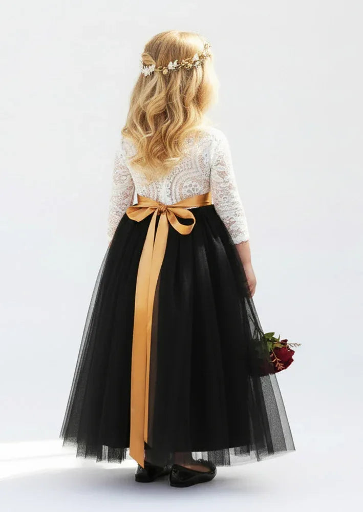 Black Tulle & Lace Dress with Sash - Lillifara