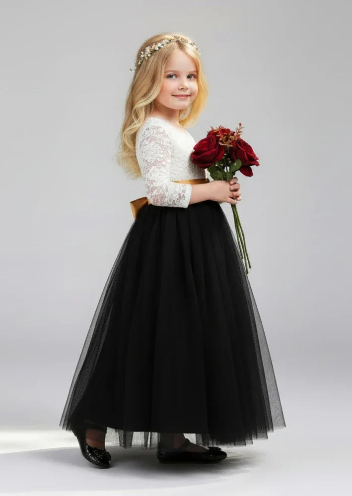 Black Tulle & Lace Dress with Sash - Lillifara