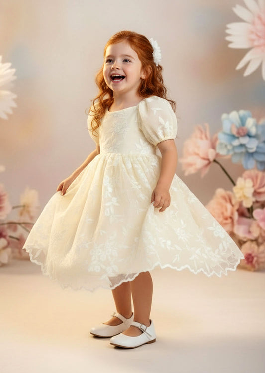 Grace Lace Flower Girl Dress - Ivory Knee Length