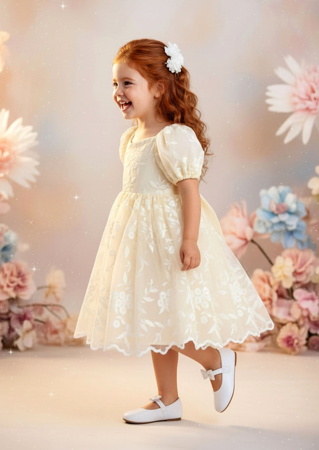 Grace Lace Flower Girl Dress - Ivory Knee Length