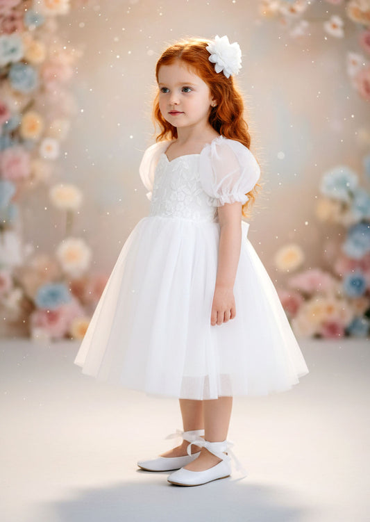 Victoria Flower Girl Dress - White Knee Length