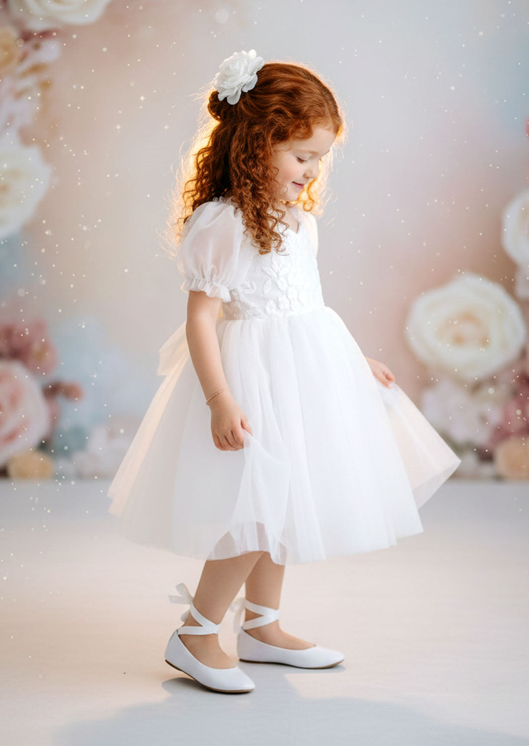 Victoria Flower Girl Dress - White Knee Length