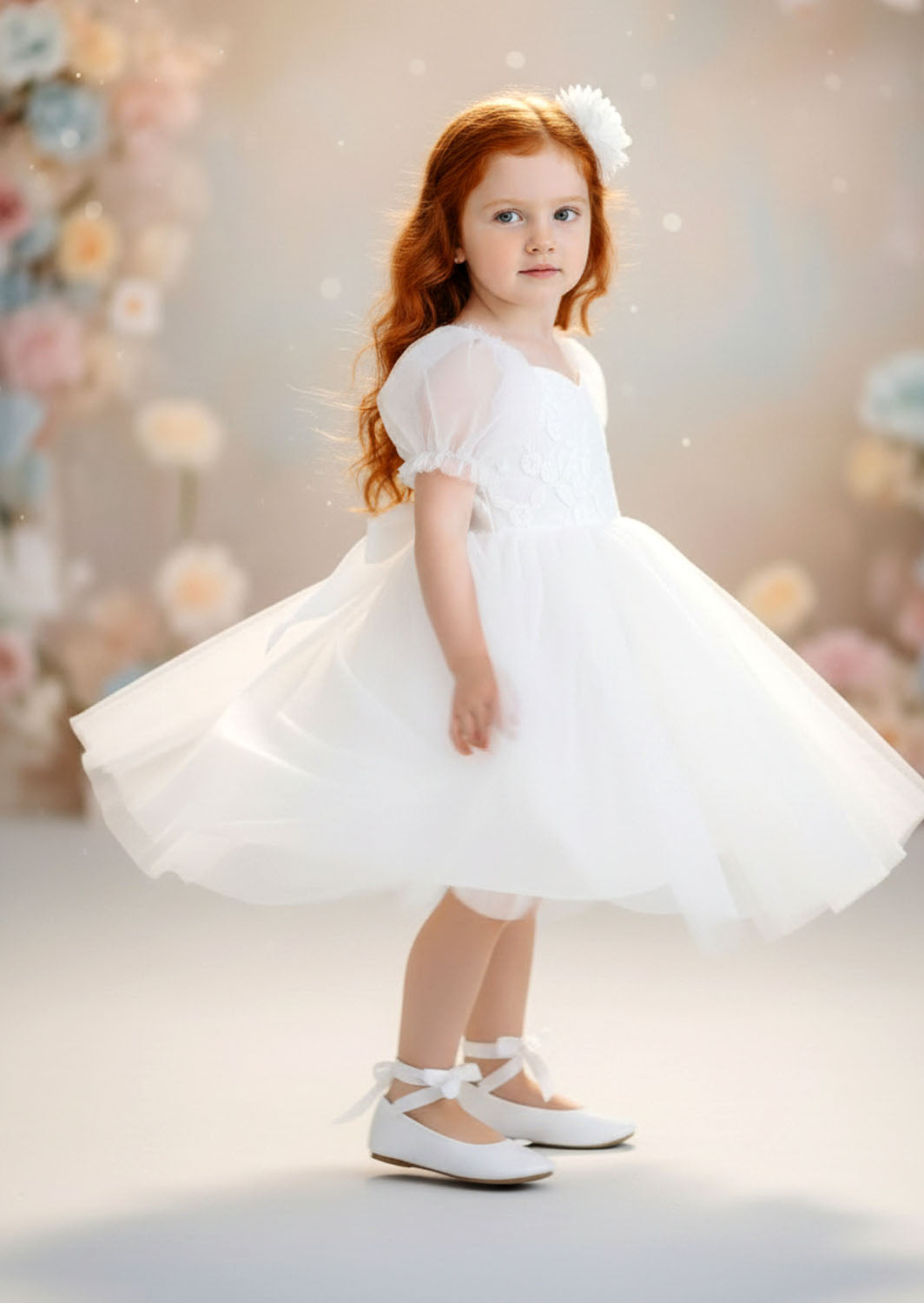 Victoria Flower Girl Dress - White Knee Length