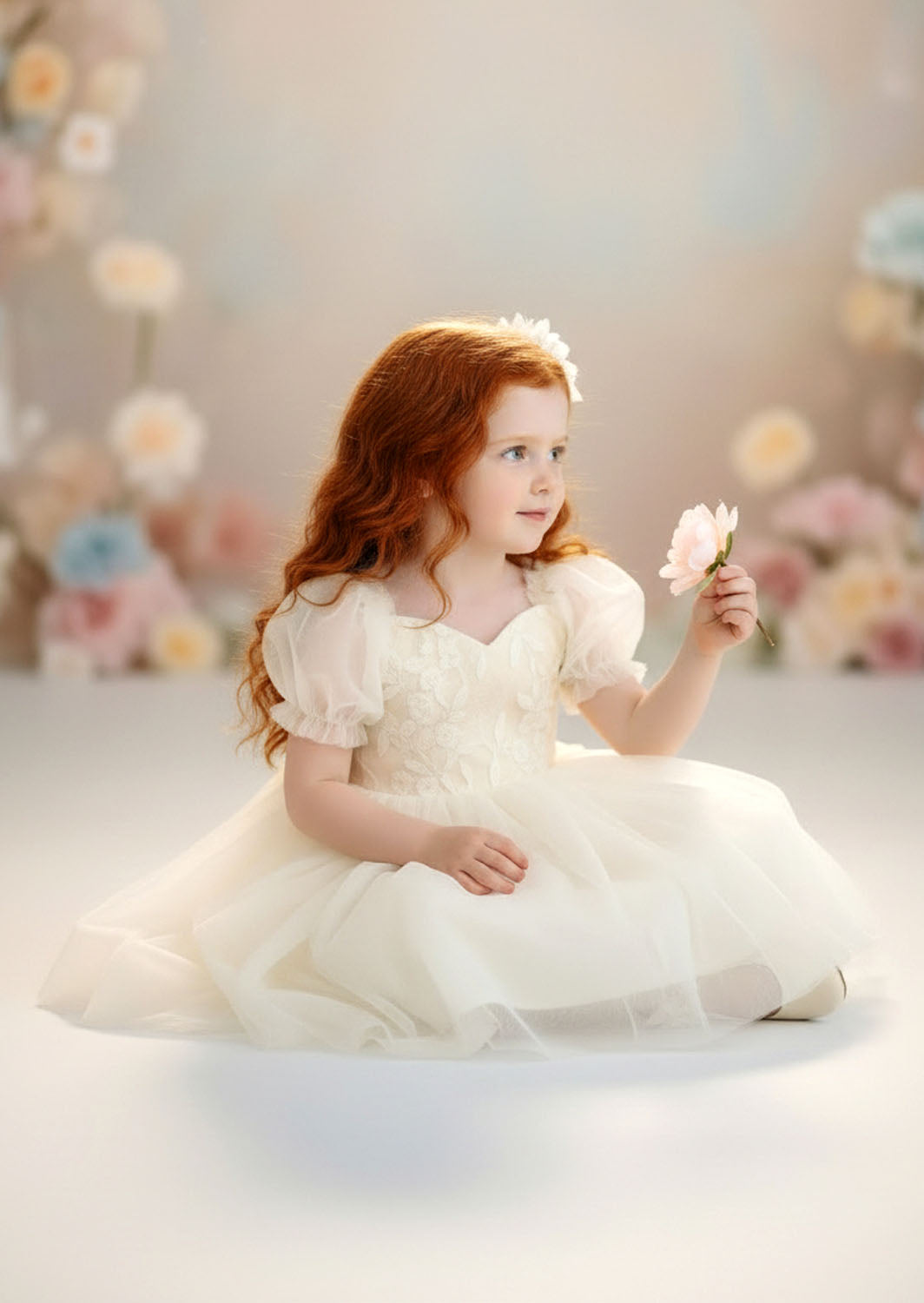 Victoria Flower Girl Dress - Ivory Knee Length