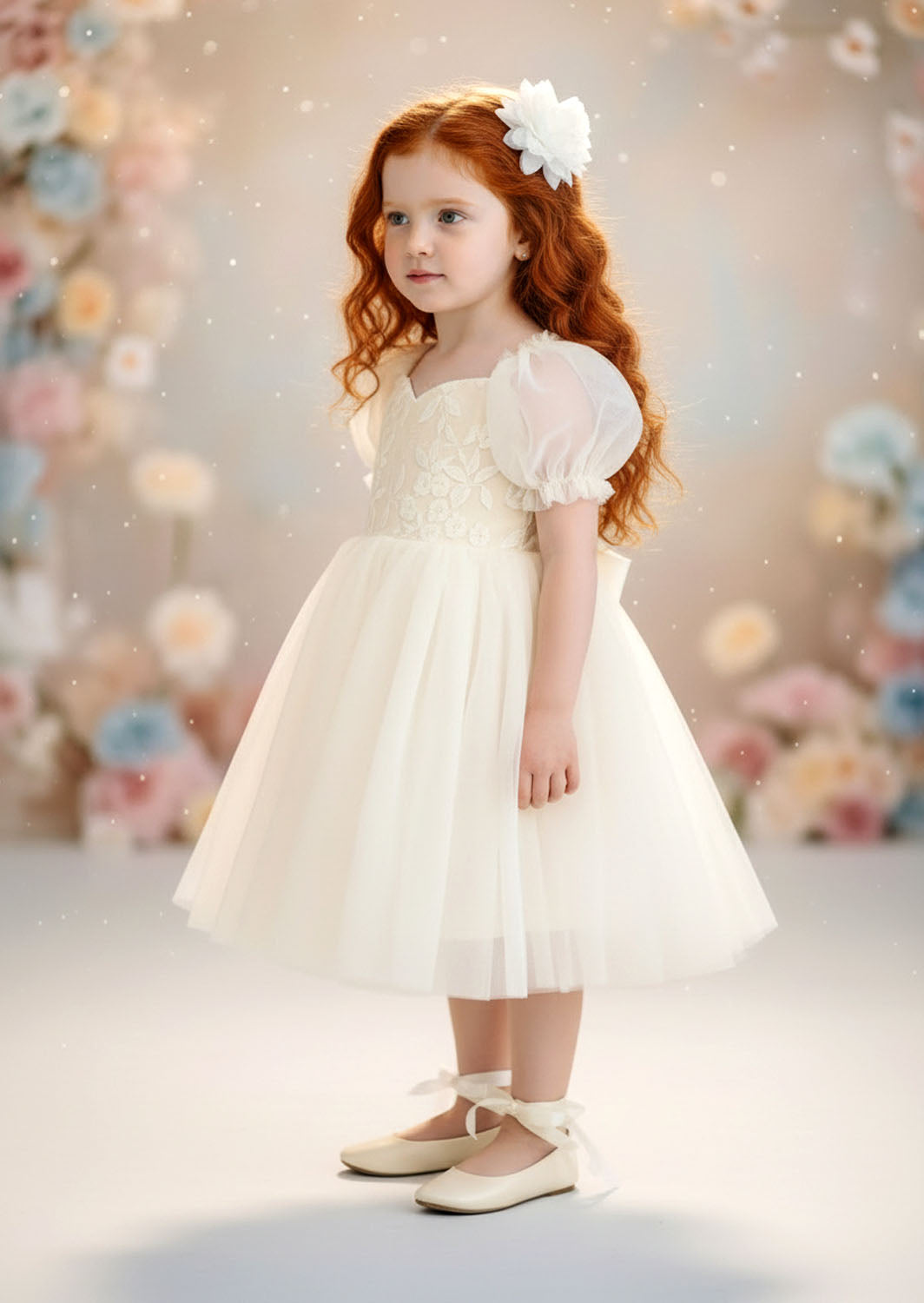 Victoria Flower Girl Dress - Ivory Knee Length