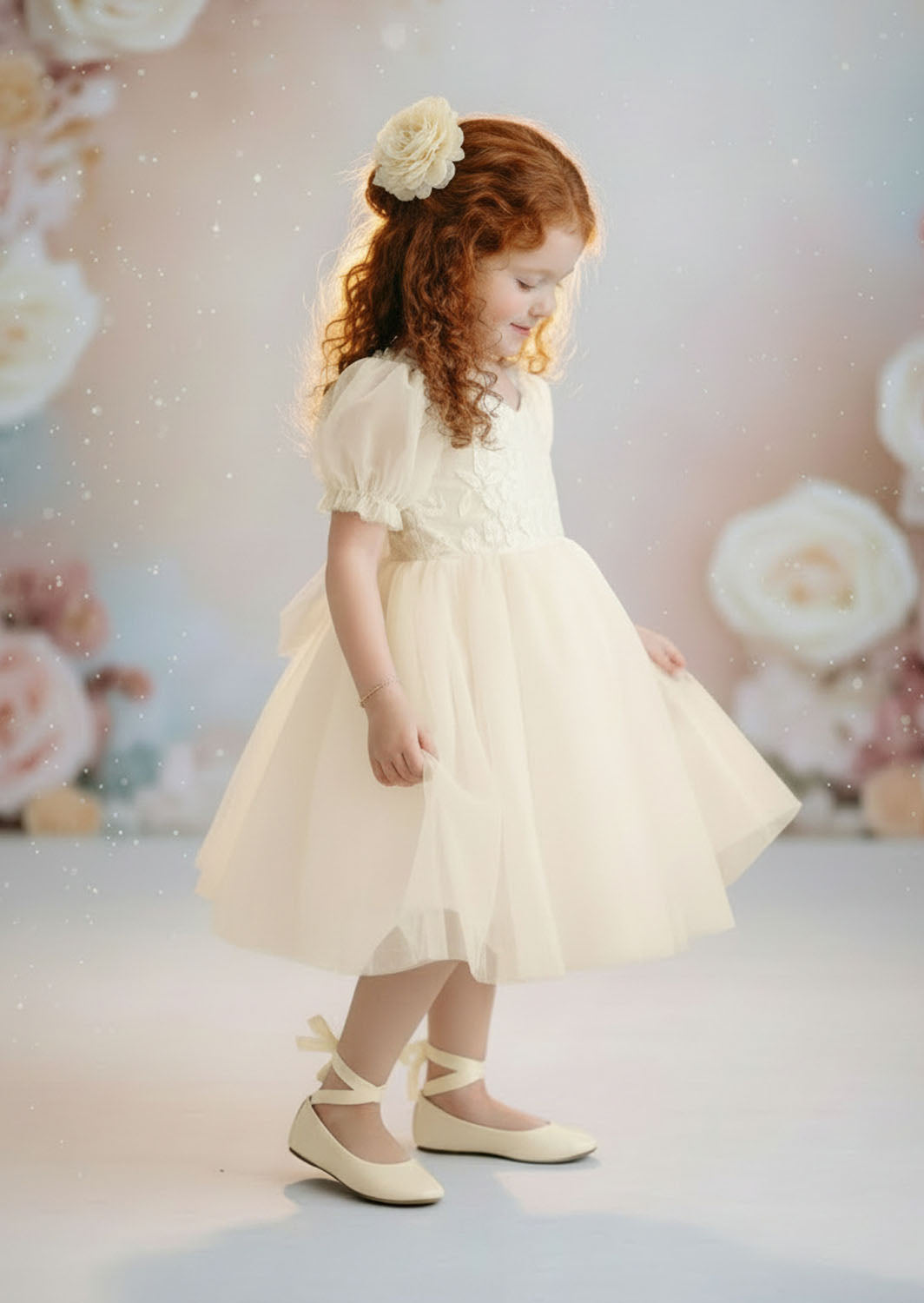 Victoria Flower Girl Dress - Ivory Knee Length