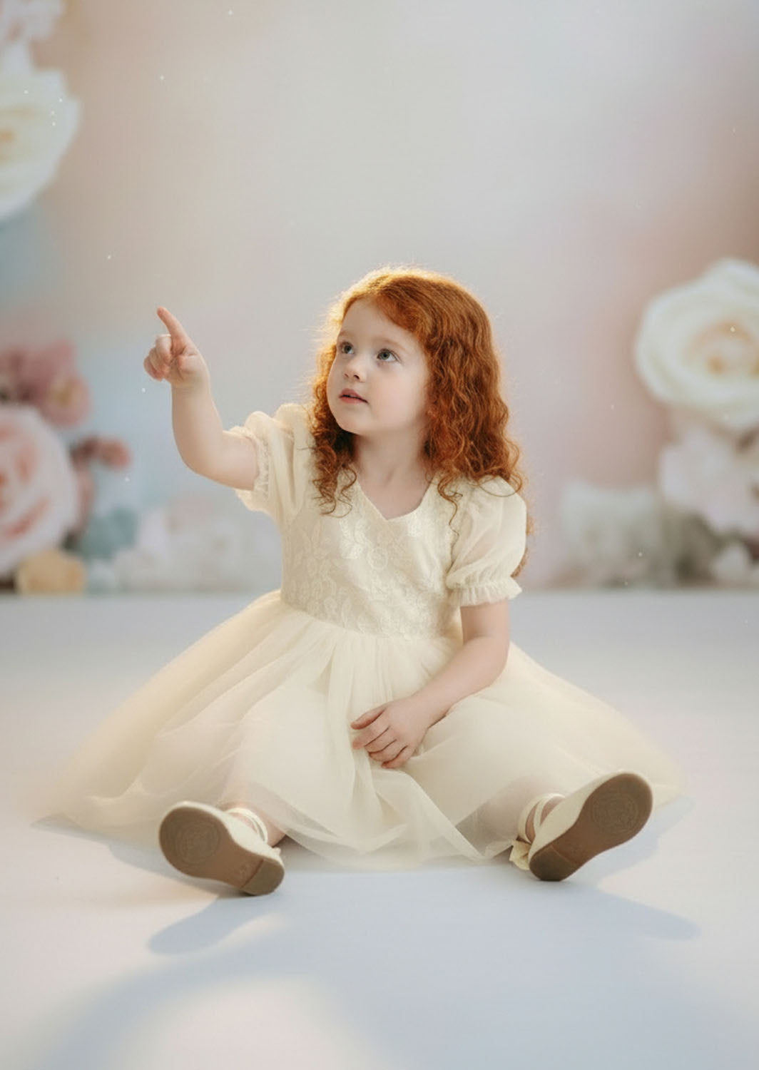 Victoria Flower Girl Dress - Ivory Knee Length