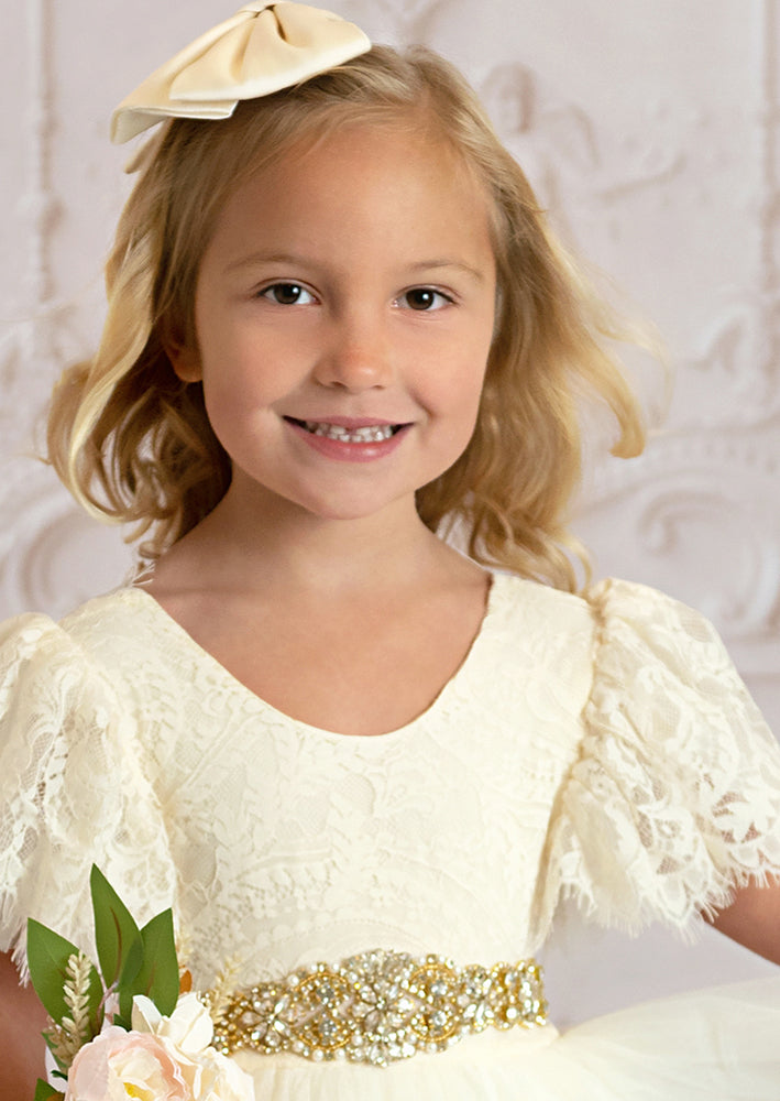 Golden Crystal Sash Belt white, Wedding Sash, Flower Girl Sash