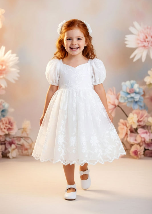 Grace Lace Flower Girl Dress - White Knee Length