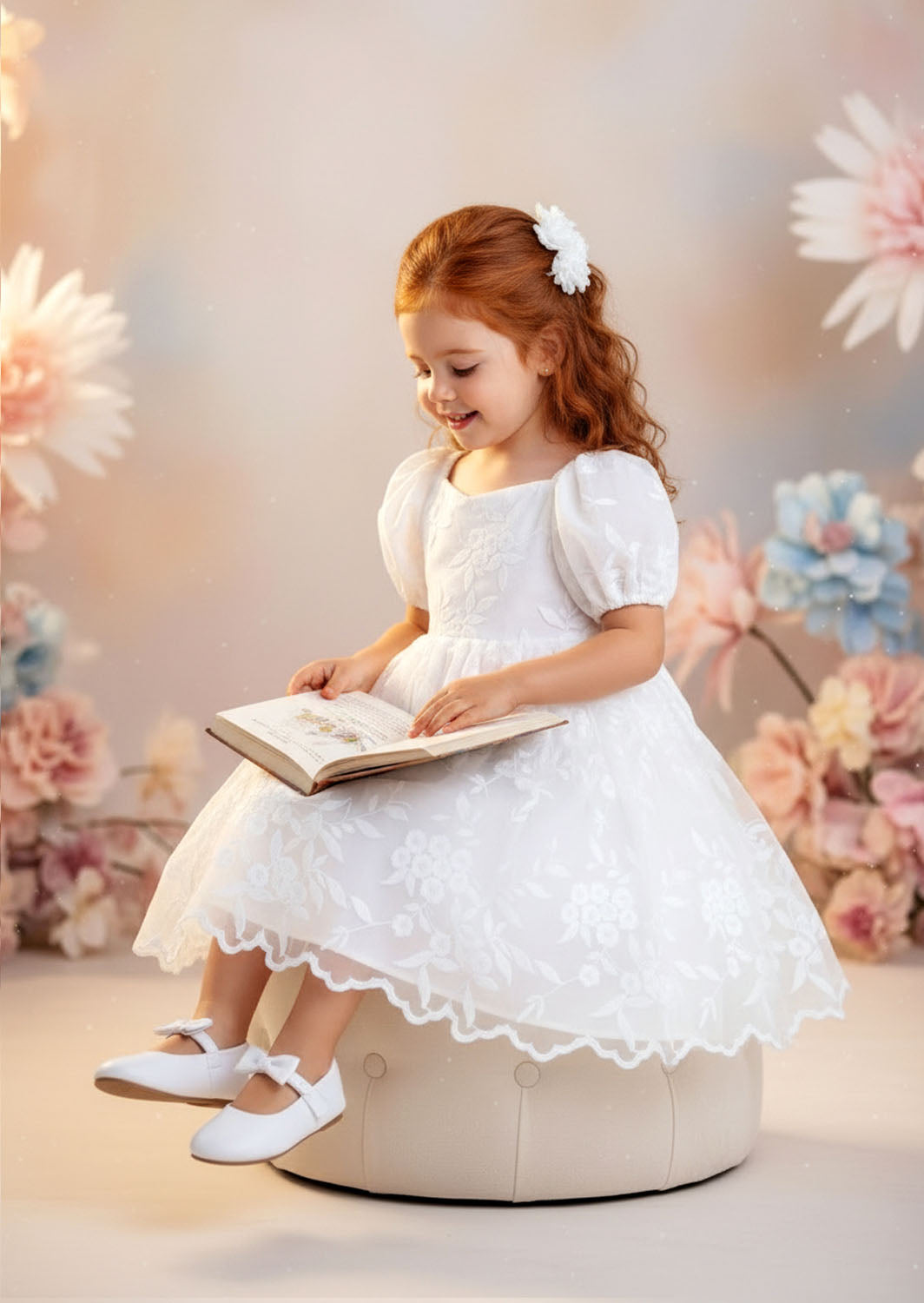 Grace Lace Flower Girl Dress - White Knee Length