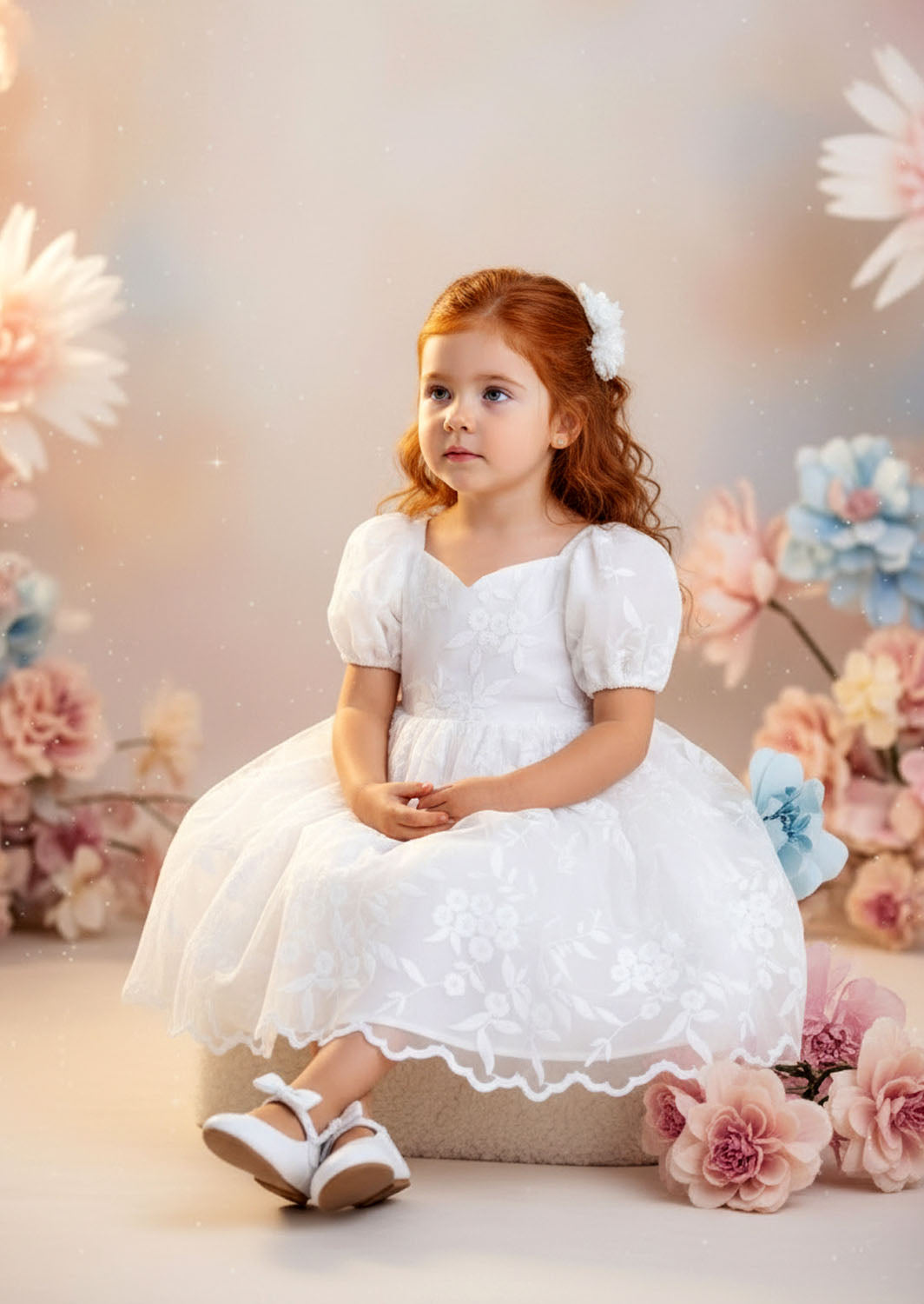 Grace Lace Flower Girl Dress - White Knee Length