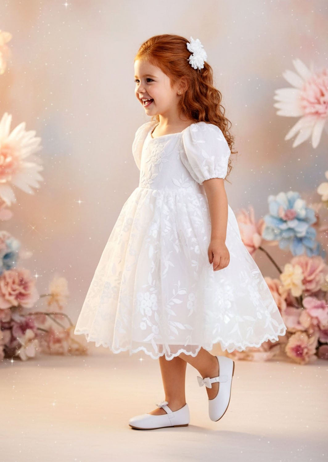 Grace Lace Flower Girl Dress - White Knee Length