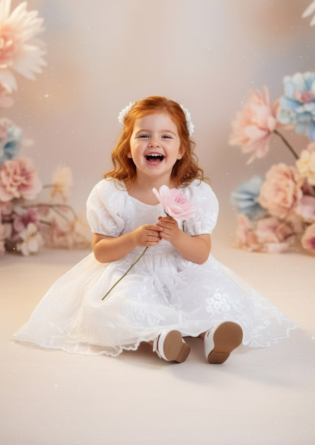 Grace Lace Flower Girl Dress - White Knee Length