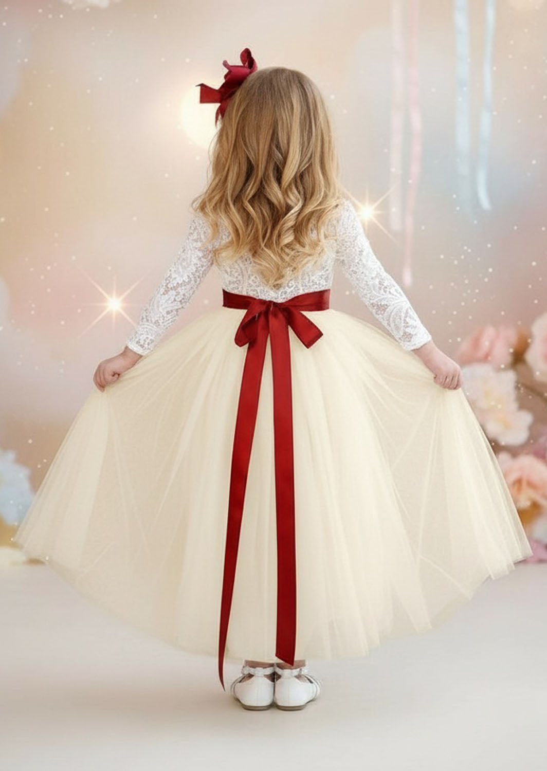 Ivory Tulle Dress with Long Sleeves