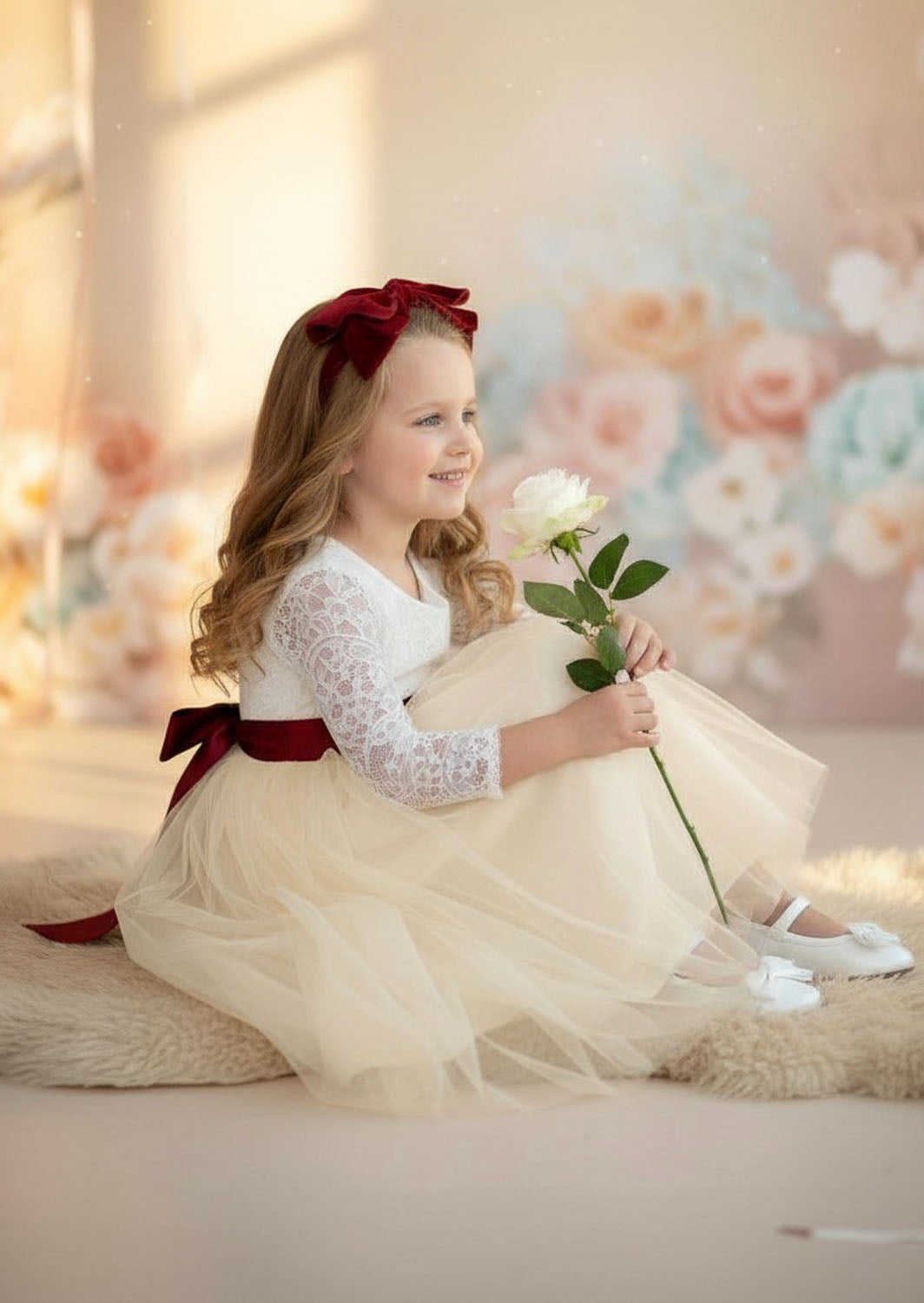 Ivory Tulle Dress with Long Sleeves