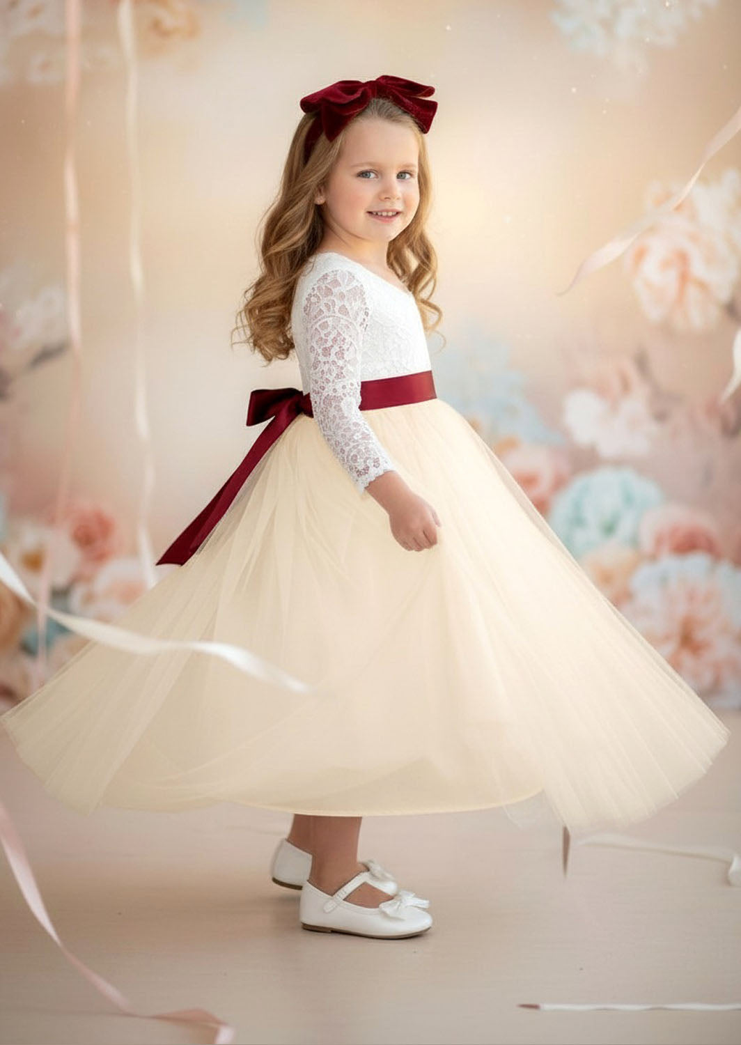 Ivory Tulle Dress with Long Sleeves