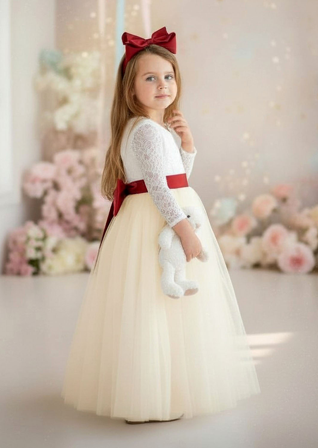 Ivory Tulle Dress with Long Sleeves