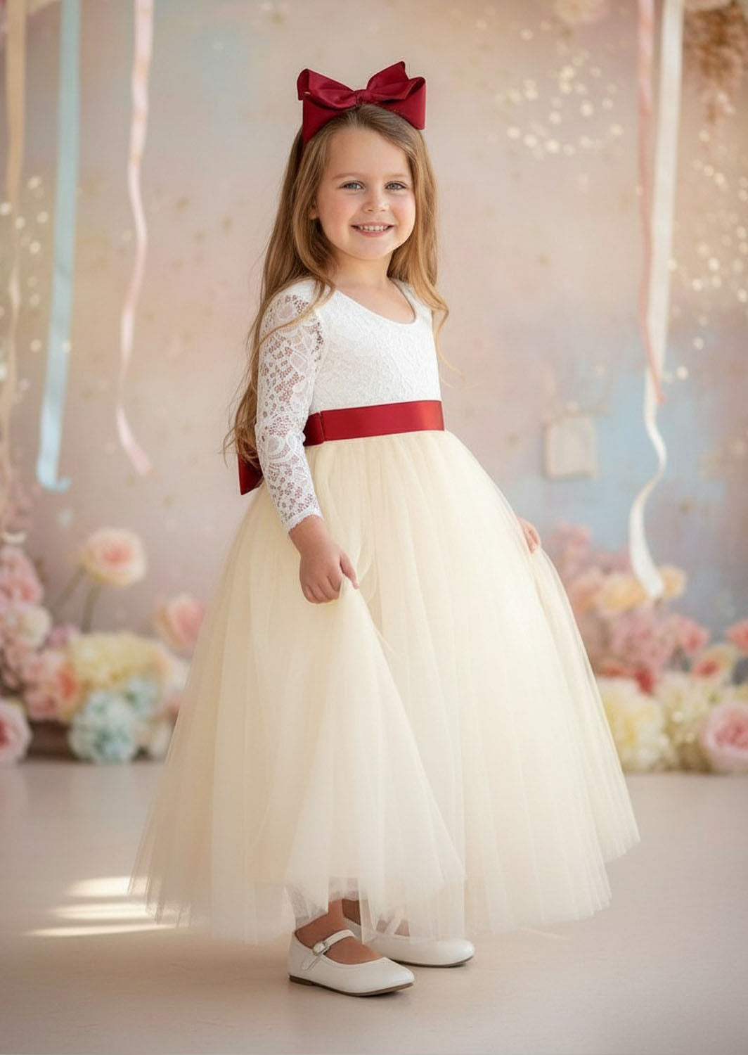 Ivory Tulle Dress with Long Sleeves
