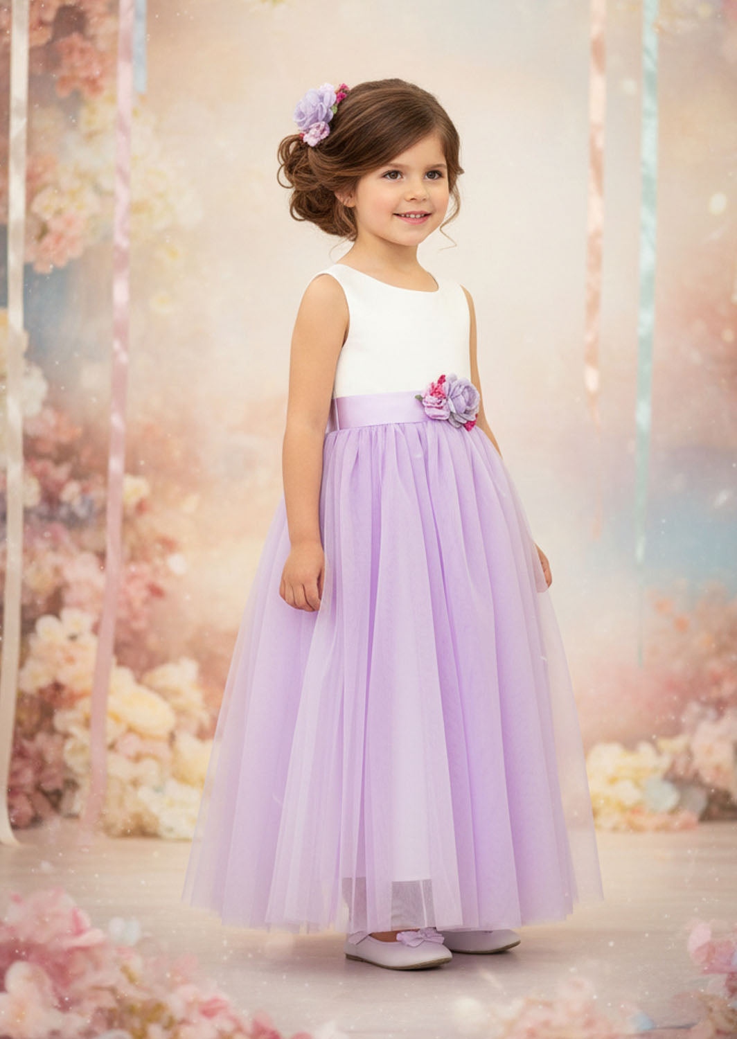 Sleeveless Lavender Tulle Flower Girl Dress
