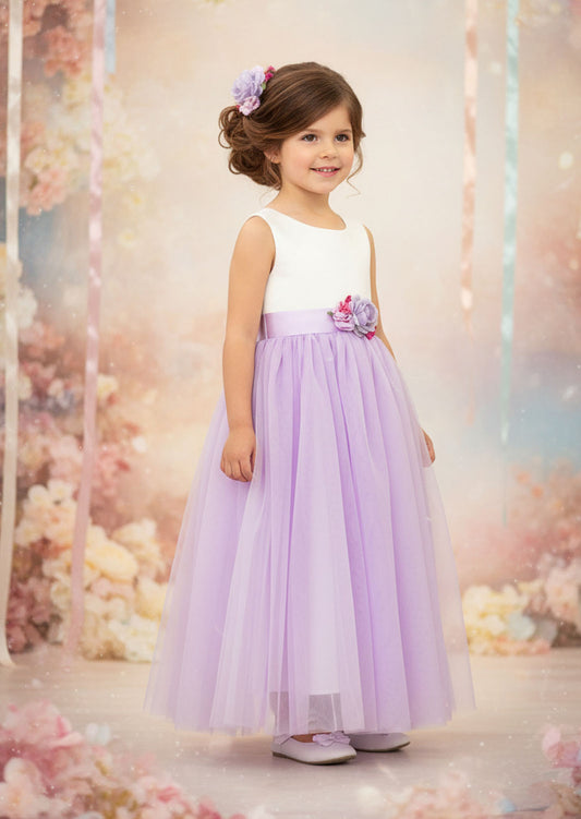 Sleeveless Lavender Tulle Flower Girl Dress