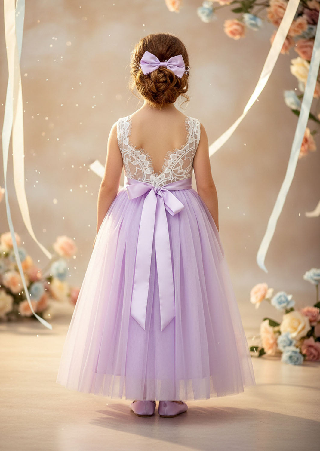 Sleeveless Lavender Tulle Flower Girl Dress