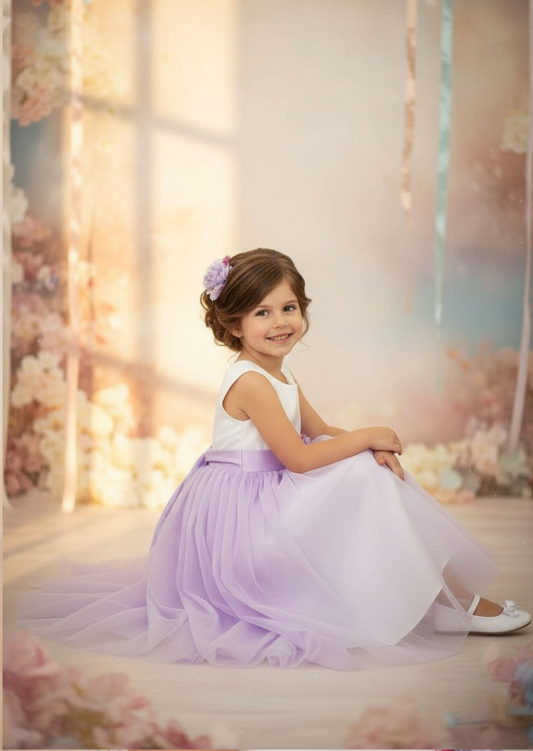 Sleeveless Lavender Tulle Flower Girl Dress