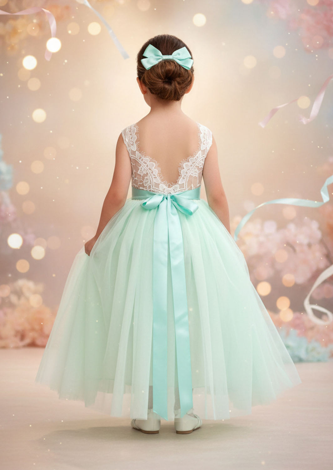 Sleeveless Aqua Tulle Flower Girl Dress