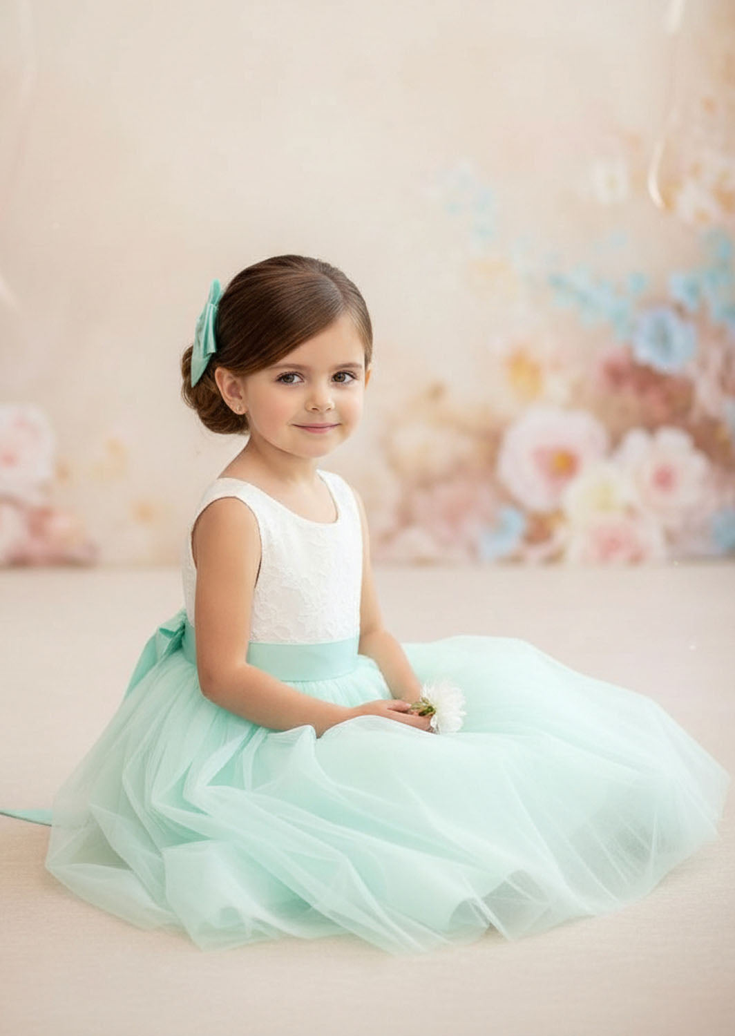 Sleeveless Aqua Tulle Flower Girl Dress