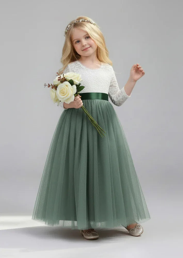 Sage Tulle Dress with Sash - Lillifara