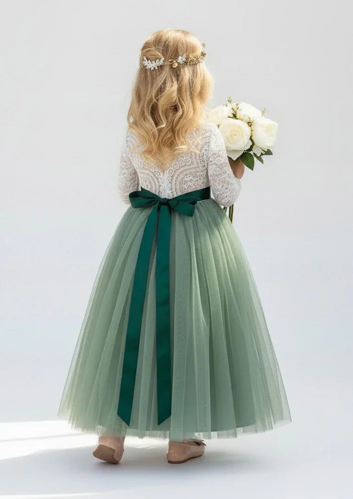 Sage Tulle Dress with Sash - Lillifara