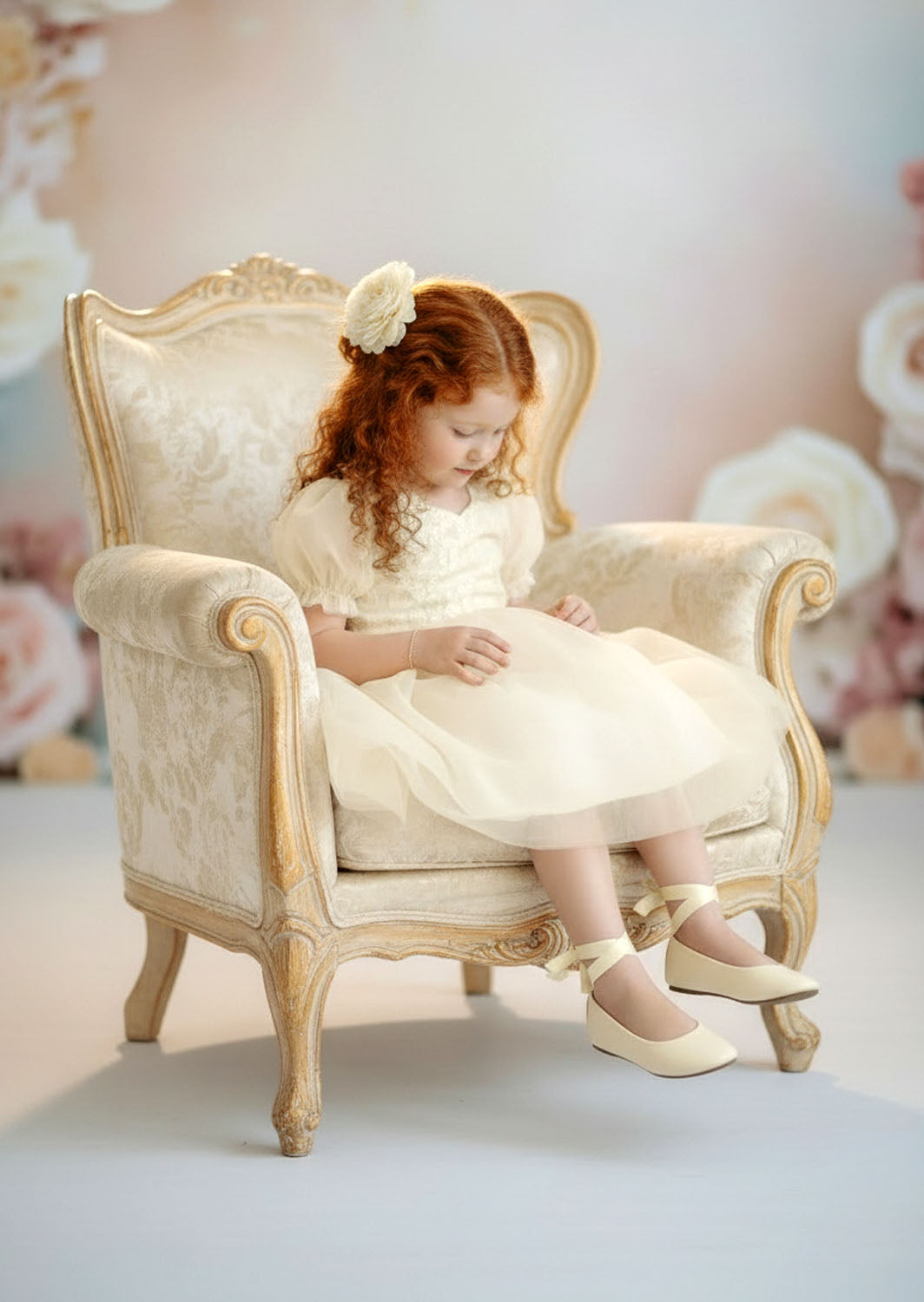 Victoria Flower Girl Dress - Ivory Knee Length