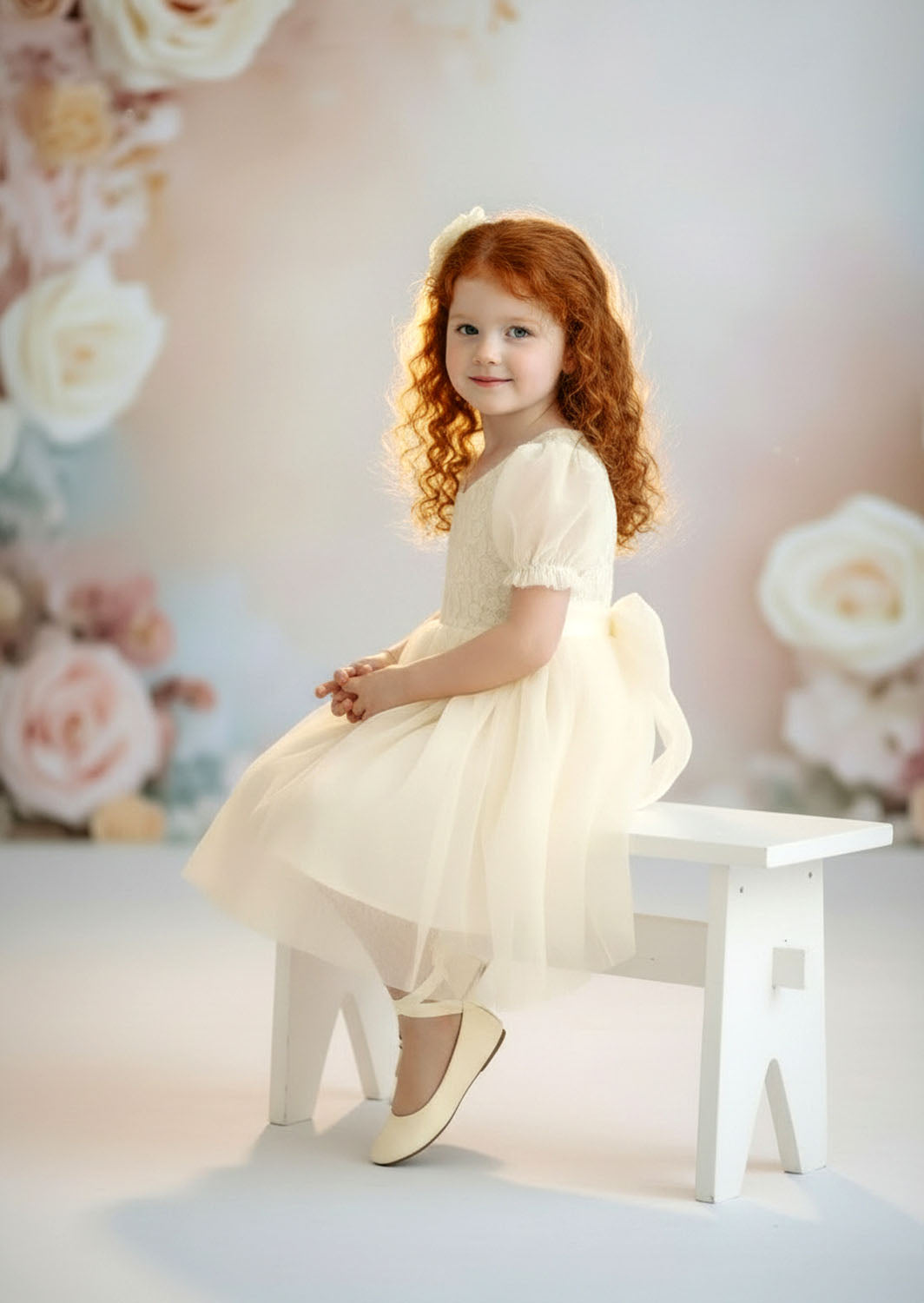 Victoria Flower Girl Dress - Ivory Knee Length