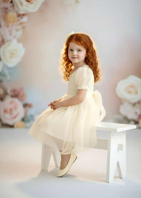 Victoria Flower Girl Dress - Ivory Knee Length