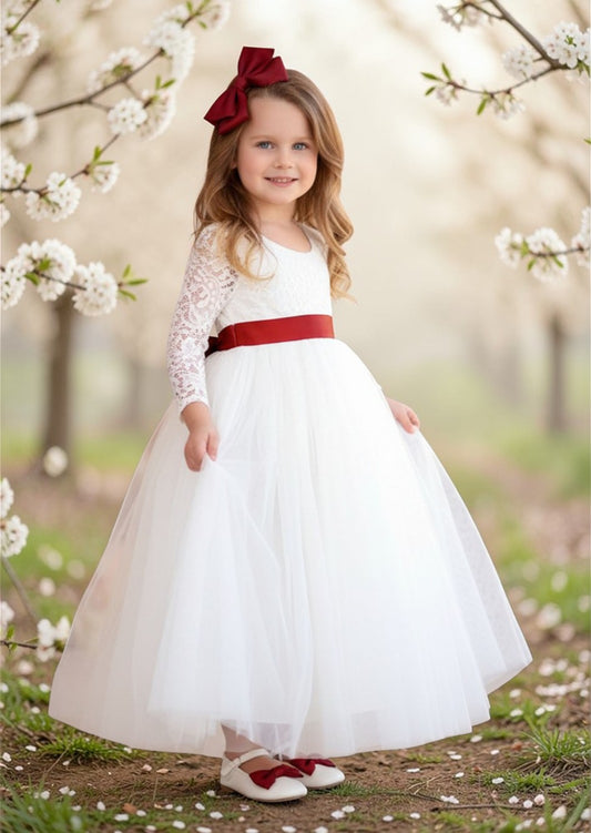 White Lace & Tulle Flower Girl Dress
