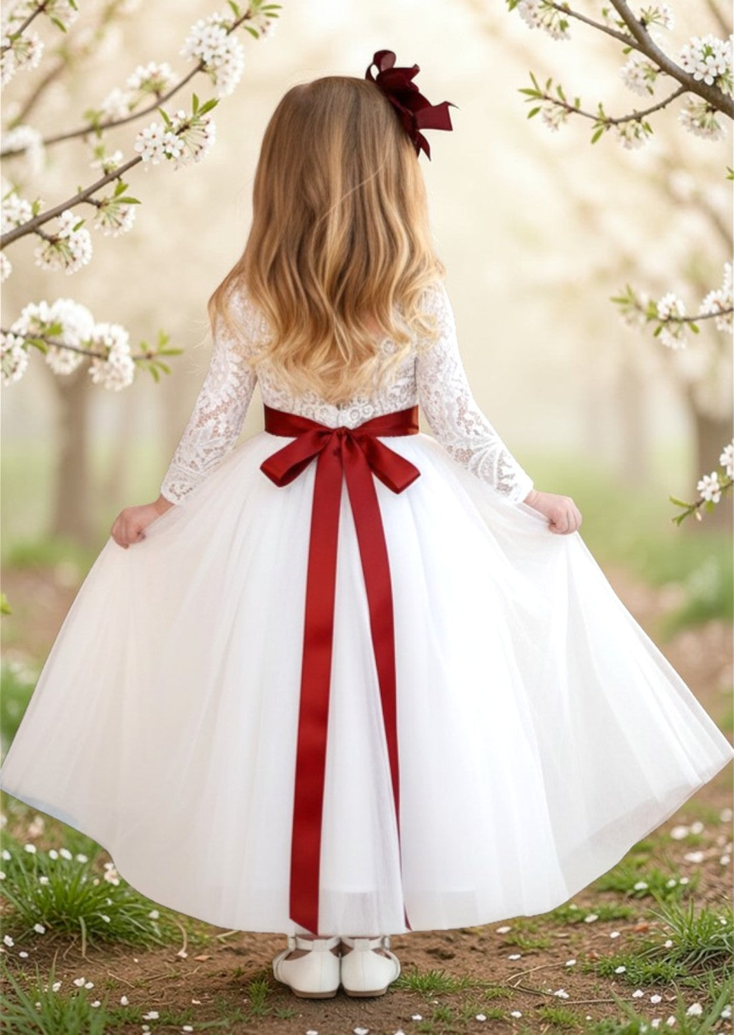 White Lace & Tulle Flower Girl Dress