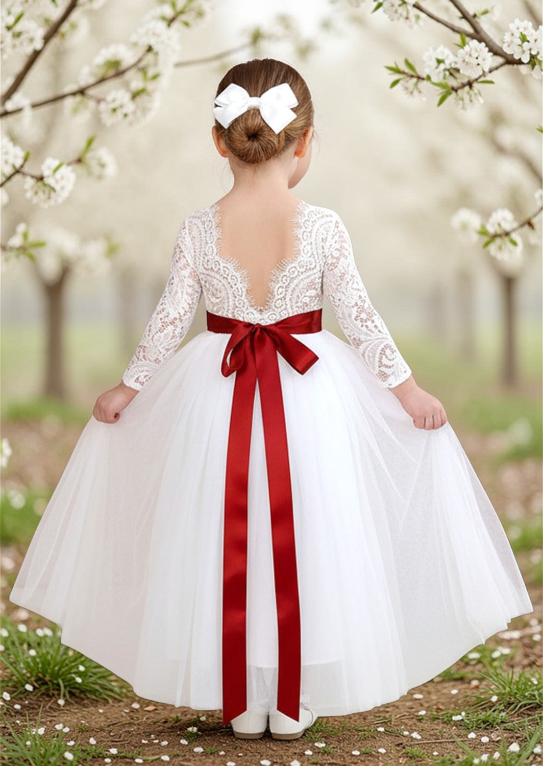White Lace & Tulle Flower Girl Dress