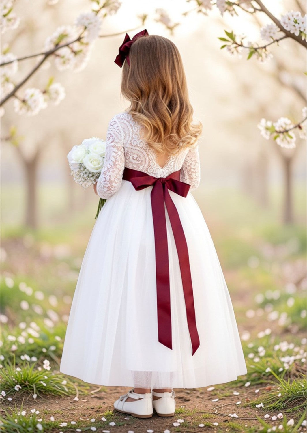White Lace & Tulle Flower Girl Dress